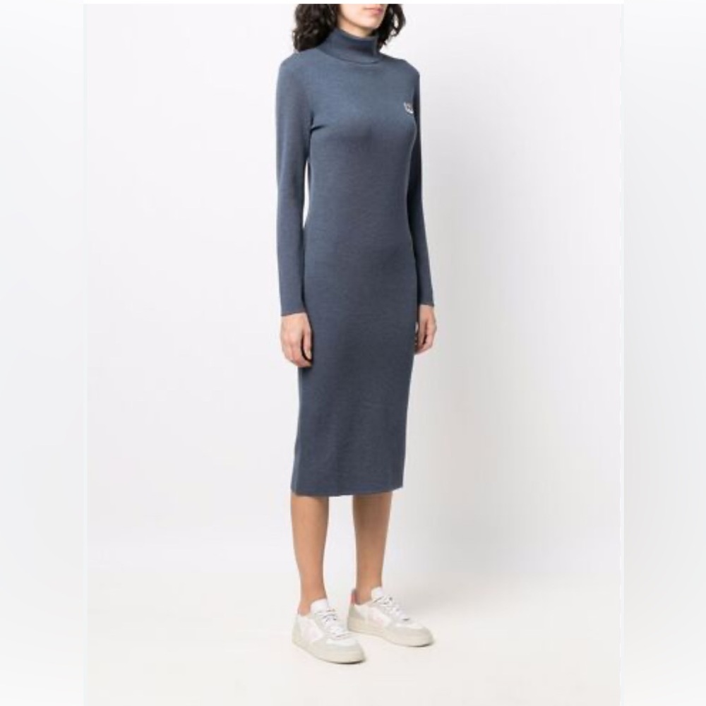 Maison Kitsune Grey Fox Head Patch Long 100%wool Dress size S